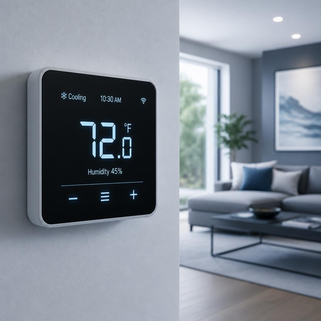 Wall thermostat controlling a home cooling system